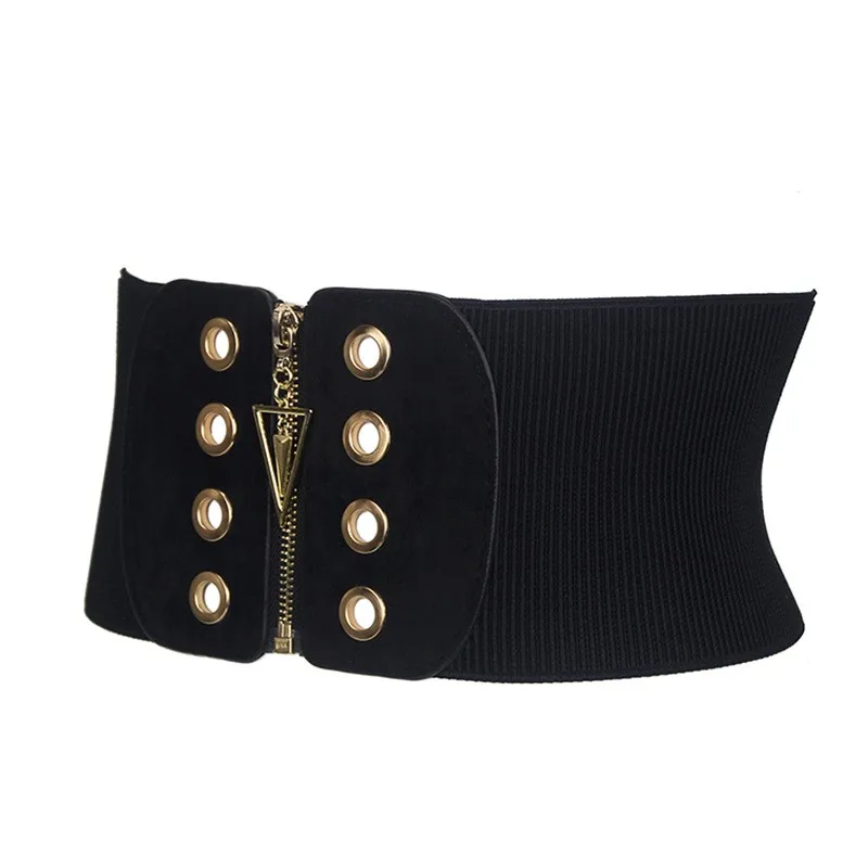 Triangle zipper design waistband eyeliner decoration black elastic waistband for daily casual wear