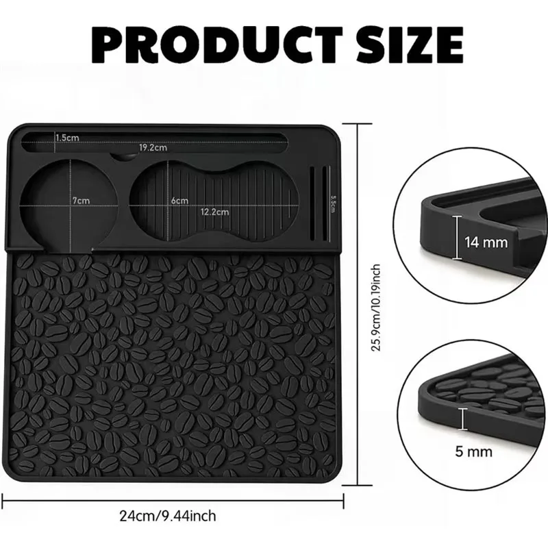 5 in 1 Silicone Coffee Tamper Mat Non-slip Espresso Tamping Mats Stand Corner Counter Bar Mat Barista Tools Organizer Tray