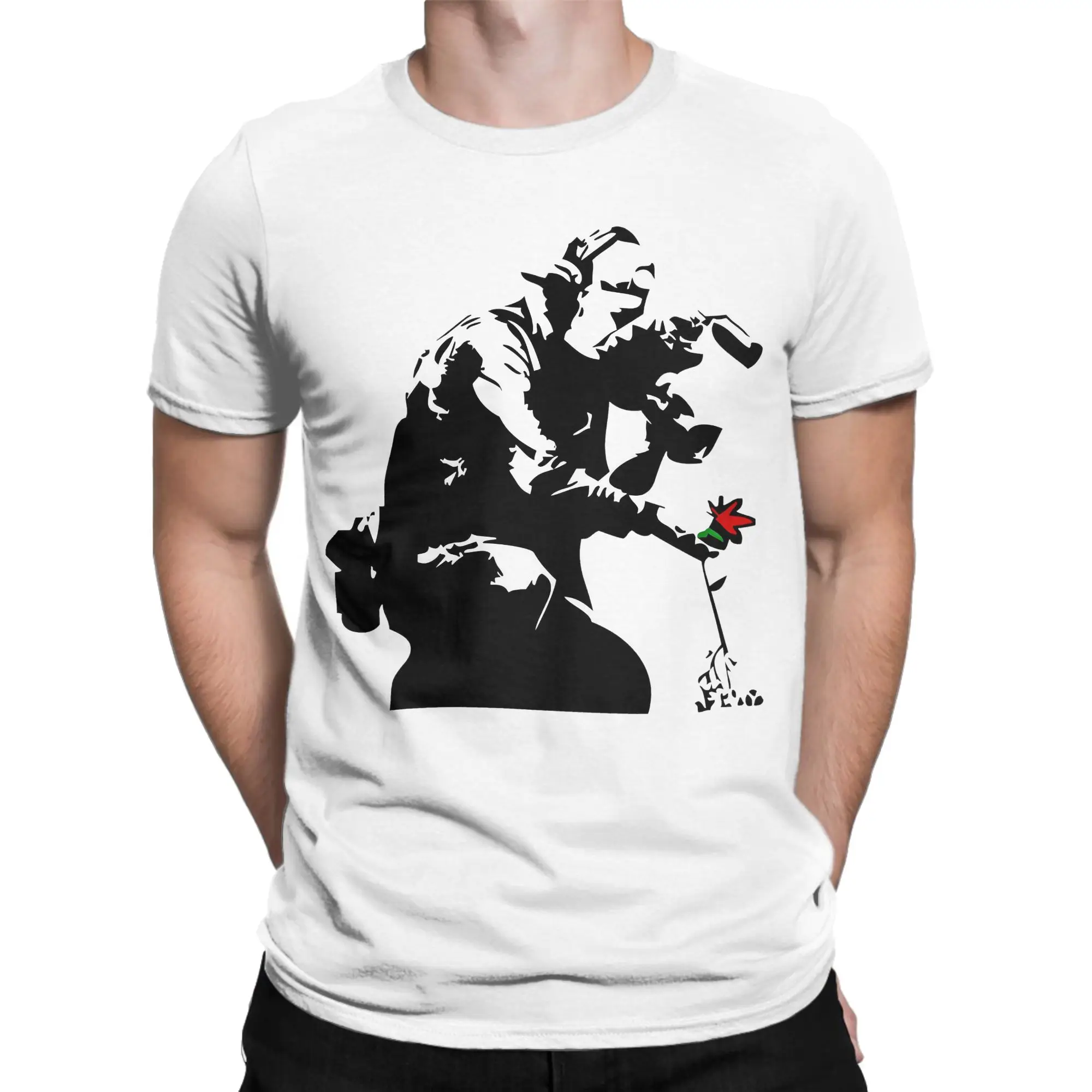 Banksy Flower Photographer Tshirt Unisex 100%Cotton Tops Funny  O-neck Short Sleeve