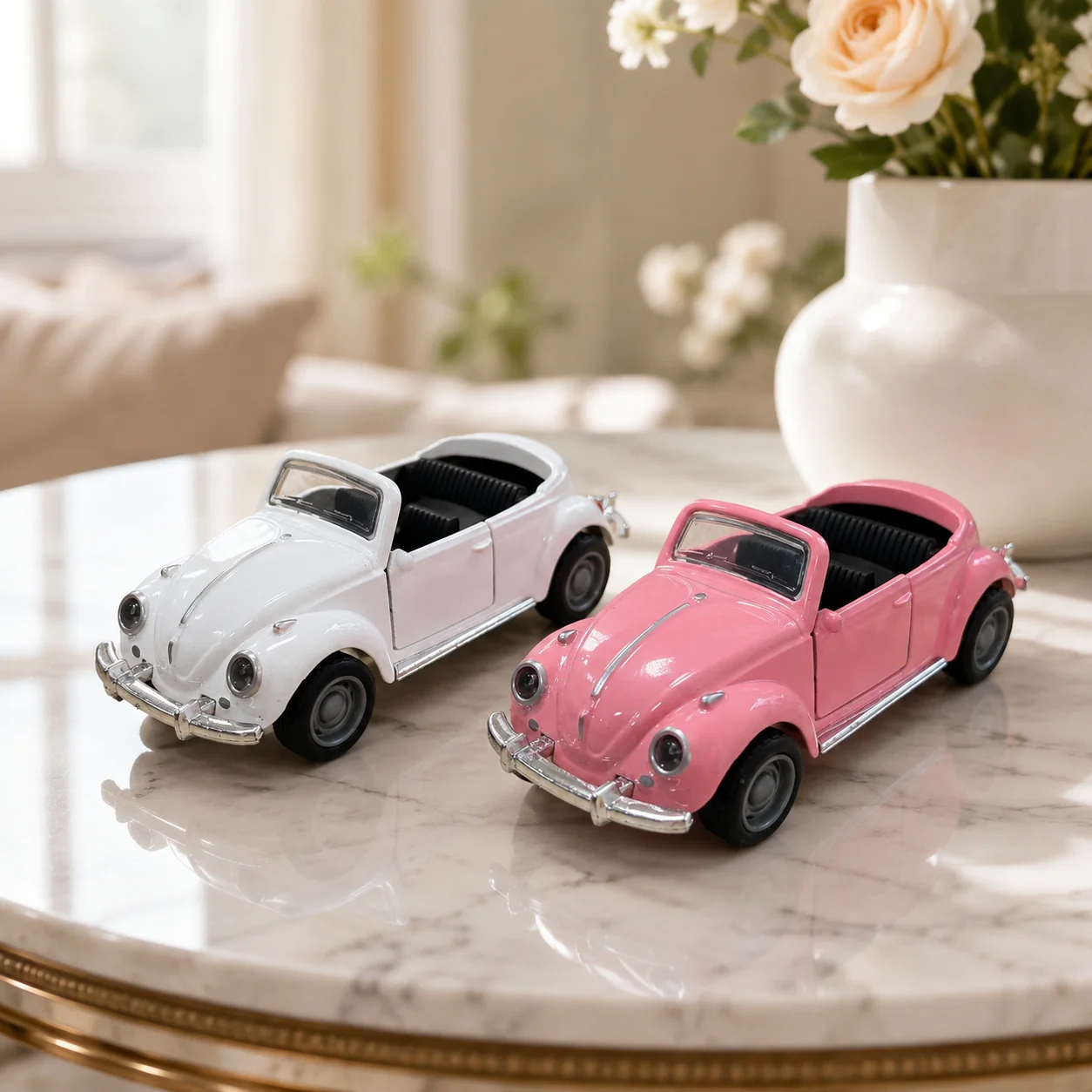 1 Stück, im Beutel verpacktes, klassisches, im Vintage-Stil gehaltenes, aus Zinklegierung gefertigtes Automodell, Retro-Roadster, mit Rückziehfunktion, aufklappbare Seitentüren. – Detail 2