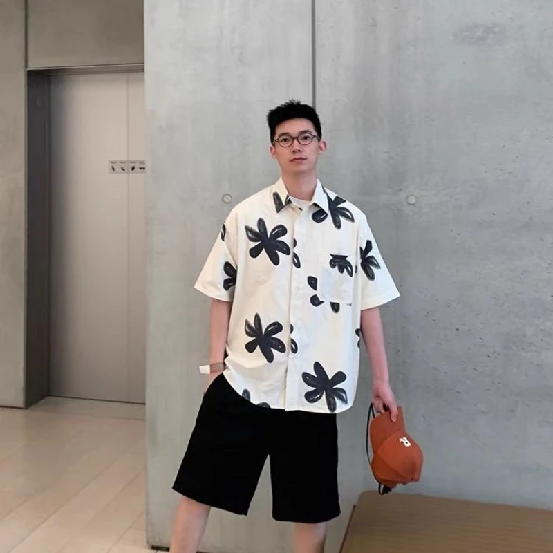 

Summer Thin Retro Short-sleeved Casual Loose Printed Hong Kong Style Shirt
