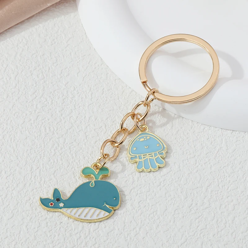 Cute Enamel Keychain Whale Jellyfish Ocean Sea Animal Key Ring For Women Men Friendship Gift Handbag Decoration Handmade Jewelry