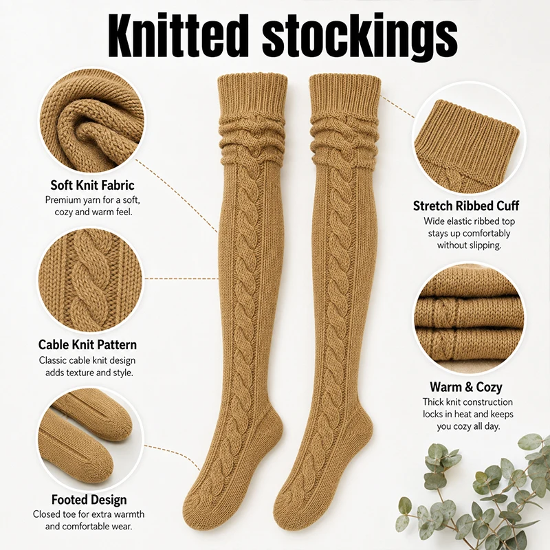 1 Pair Women's Autumn Winter Thick Knitted Thigh High Boot Socks Extra Long Socks Winter Stockings Over Knee Leg Warmers Socks