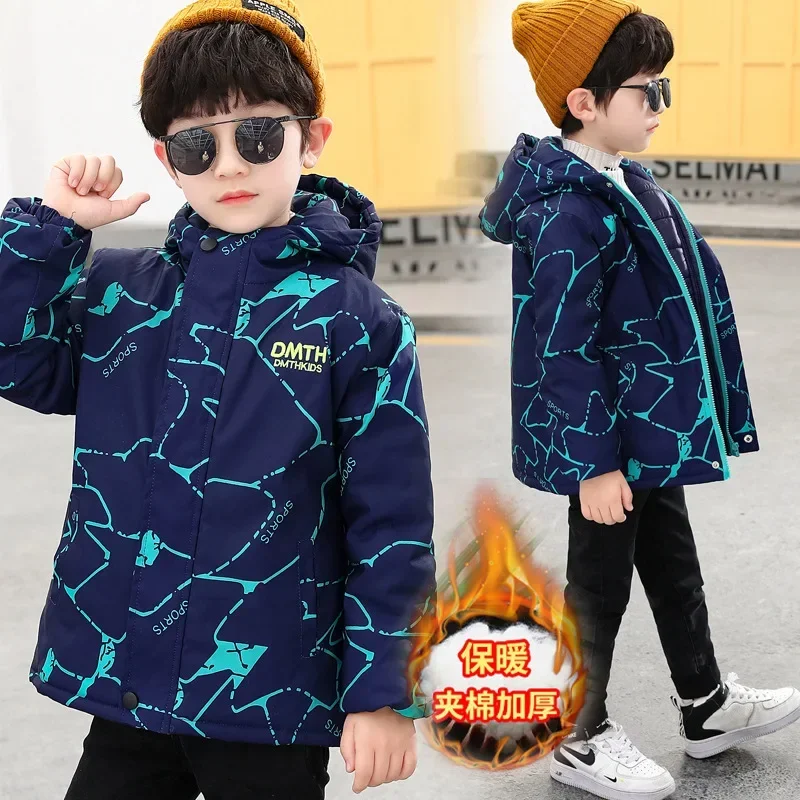 

Winter Boy's Down Cotton Jacket Children Waterproof Bomber Coat For Teenager Kids Hooded Outdoor Thicken Clothing XMP110