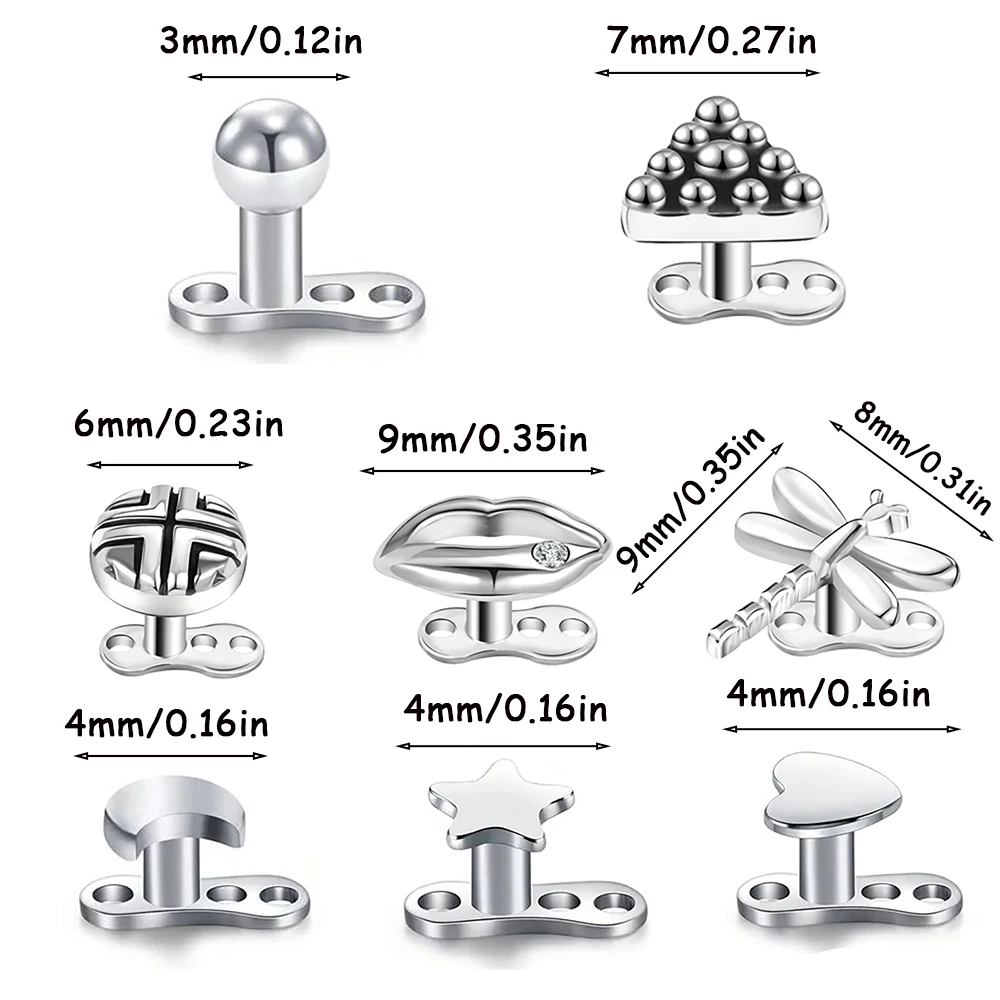 1Pcs 16g Stainless Steel Micro Dermal Piercings Dermal Anchor Moon/Star/Triangle Top Piercings Skin Diver Piercing Body Jewelry