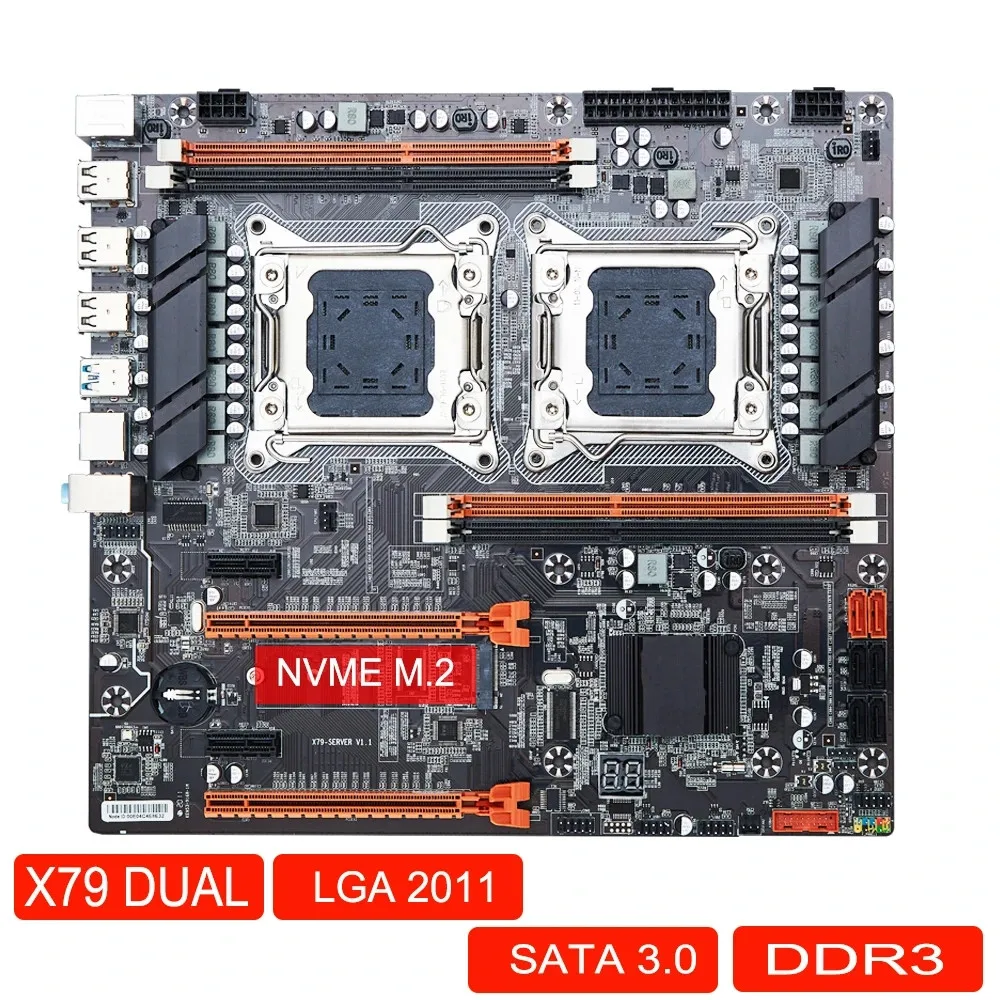 LGA 2011 V1 V2 E-ATX 4 * DDR3 REG ECC X79 Motherboard Dual CPU USB3.0 SATA3 PCI-E 3.0 M.2 NVME Support Xeon E5 2680Motherboard