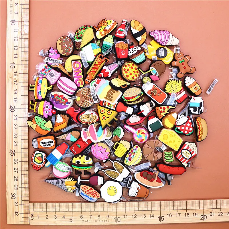 Original 5pcs/lot Food Style Shoe Buckle Accessories Donut Burger 33 Type 3D Shoe Charms Decoration DIY Wristband Clog Clips