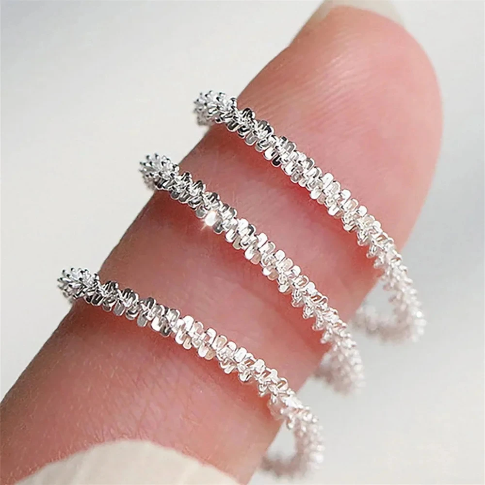 

1Pcs Full S925 Sterling Silver Sparkling Simple Vintage Ring Full of Stars Cauliflower Chains Plain Rings Fine Jewelry For Gifts