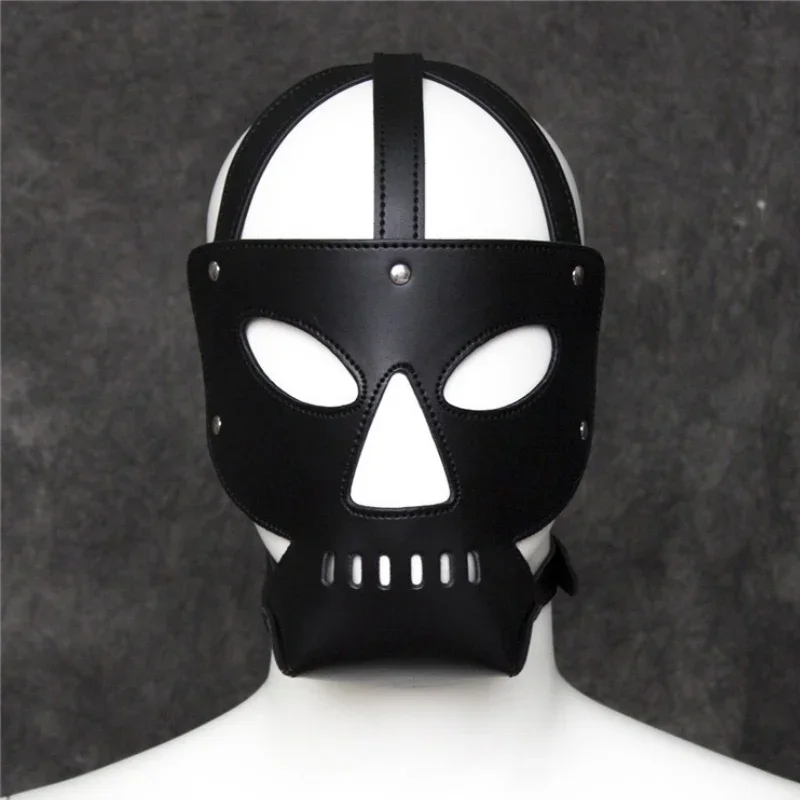 

New Unisex Masks Role Play Metal Buckle Black PU Sexy Hood Masks Adult Cosplay Costumes Open Eye Nose Face Mask Halloween Party