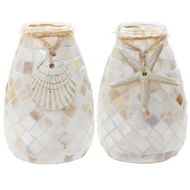 

2 шт., белая морская ракушка, мозаика, стеклянная ваза, модный гостевой ресторан, офисный декор, скандинавский
