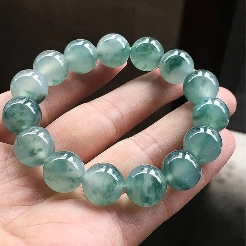 Pure Natural Stone Jewelry Burmese Laokeng Bracelet Women's Flower Jade Ice Hand String Beads High-Grade Gifts