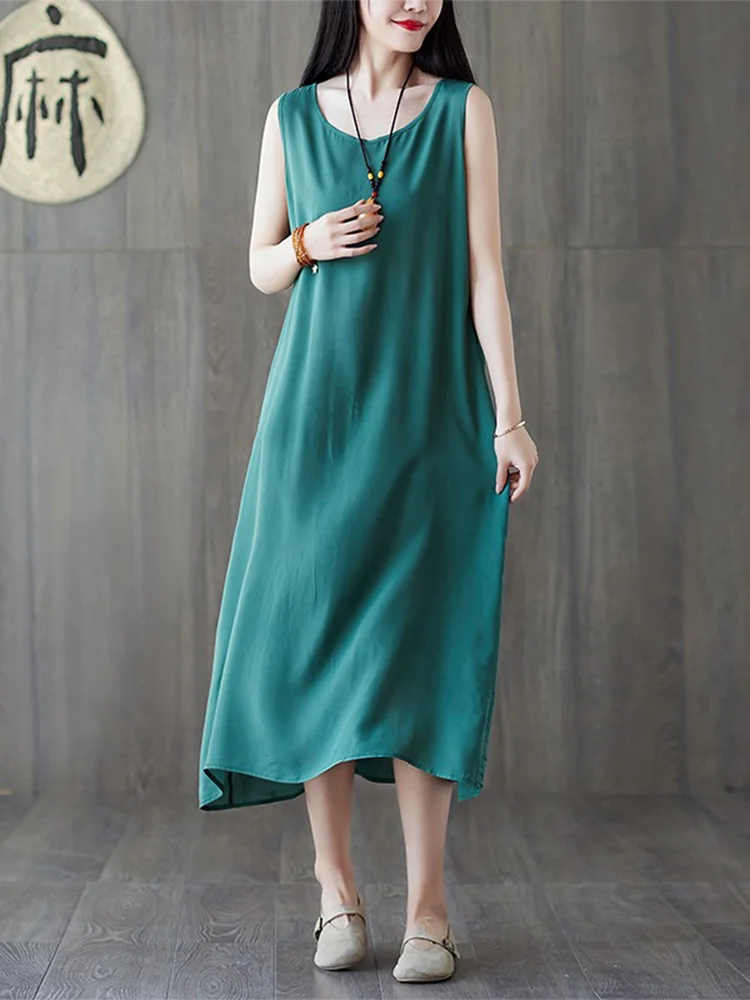 

Loose Casual Color Vest Dress Thin Slimming Mid-Length Base Skirt Women's plus Size Summer Clothing Commute Style