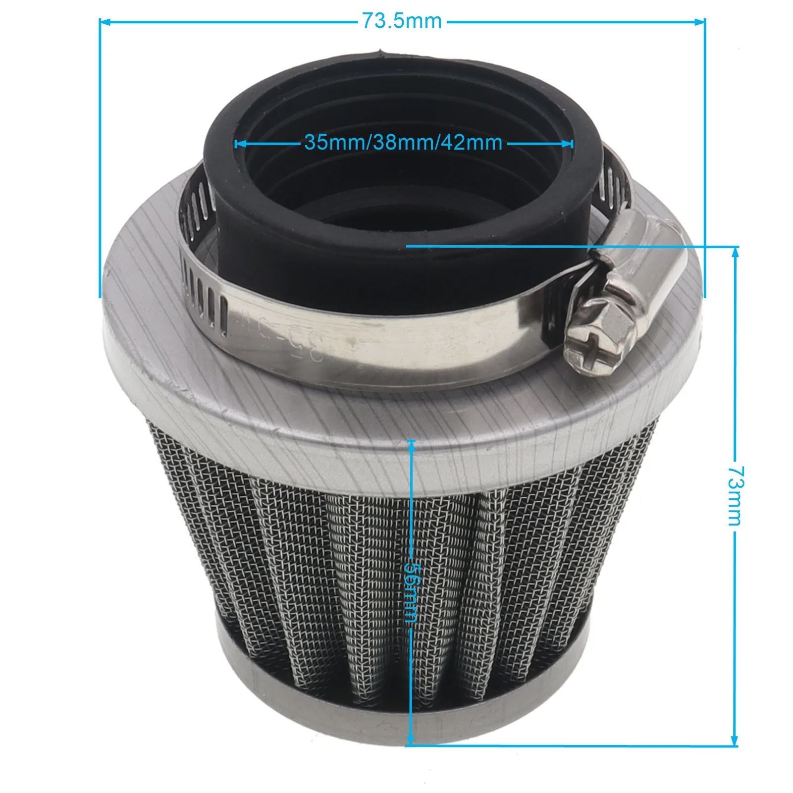 Motorcycle 35mm 38mm 42mm Silver Air Intake Filter Breather Cleaner