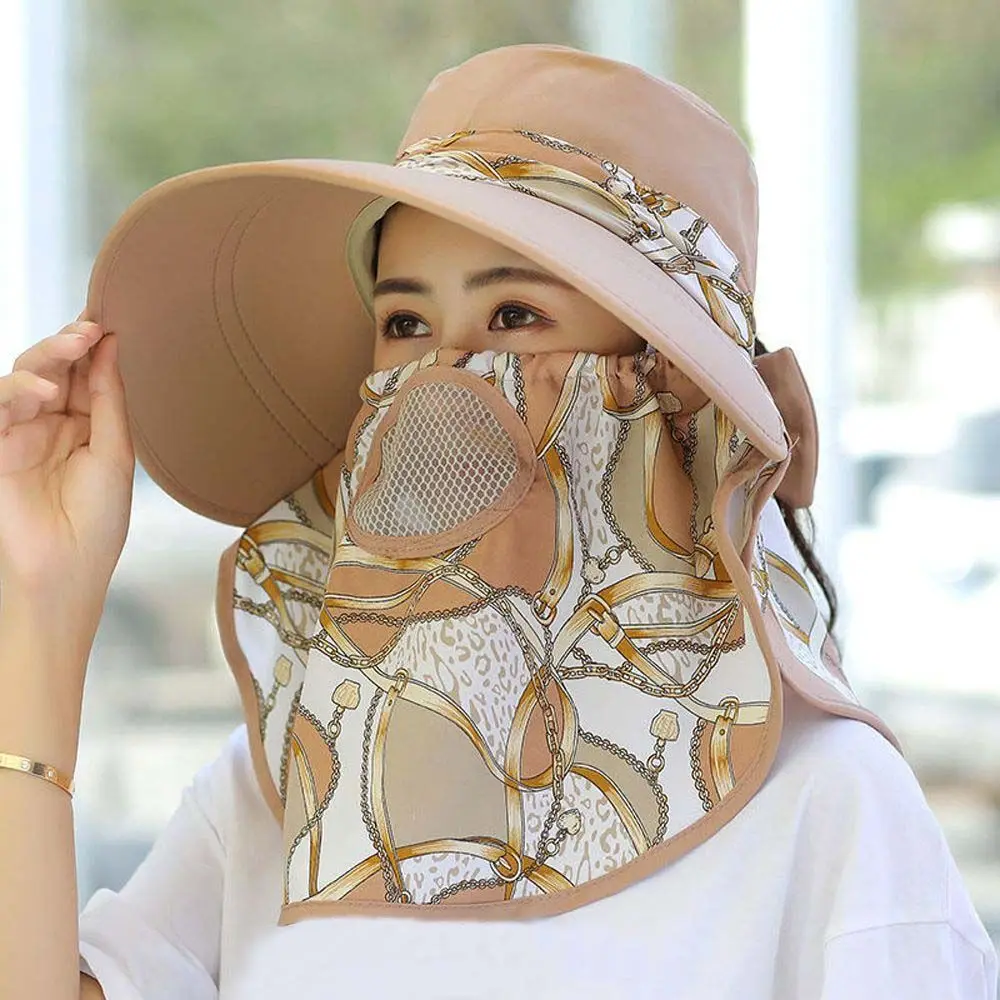 

Outdoor Apparel Accessories Do Farming Work Polyester Women Sun Hat With Neck Flap Flower Print Bucket Hat Summer UV Protection