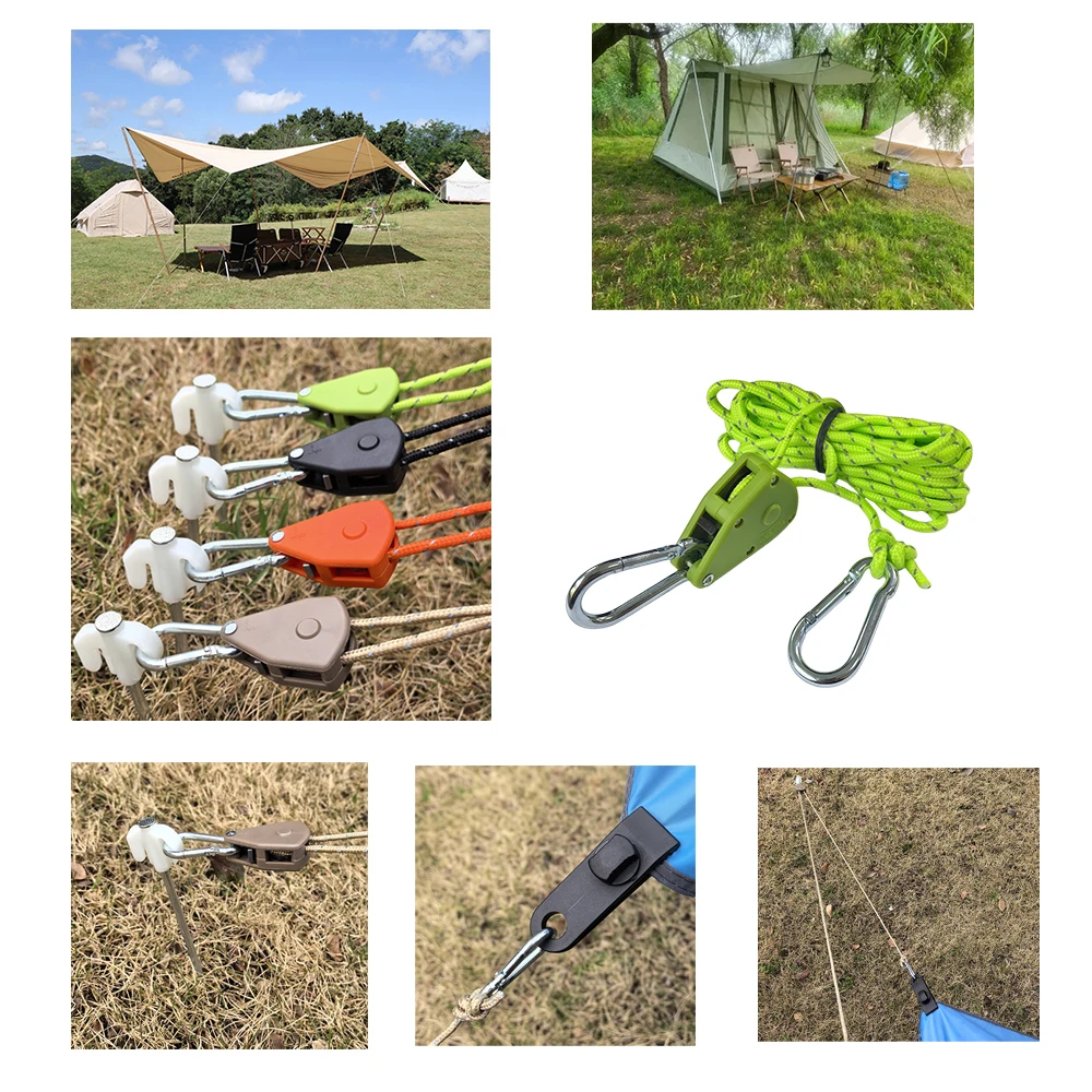 1/6 Stück 4m 4mm Campingzelt-Zurrgurt Windseil-Spanner mit Schnalle, Ratsche und Haken für Markisen – Detail 5