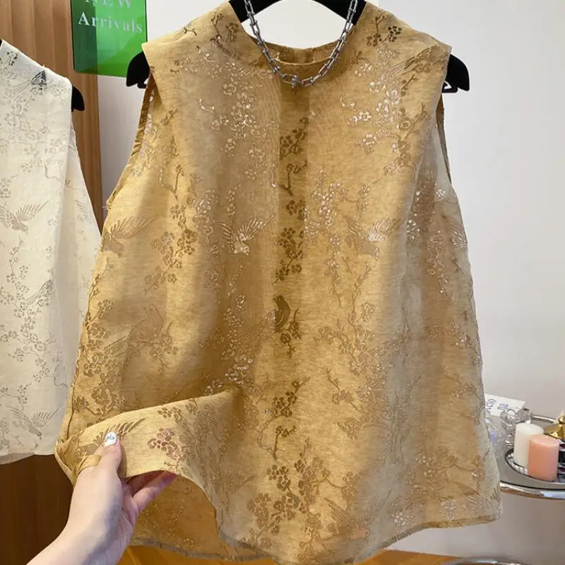 Hot 2026 Summer New Women Wear Light Luxury Elegant Sleeveless T-Shirt Tops Fashion Versatile Hollow Lace Jacquard Tank Tops