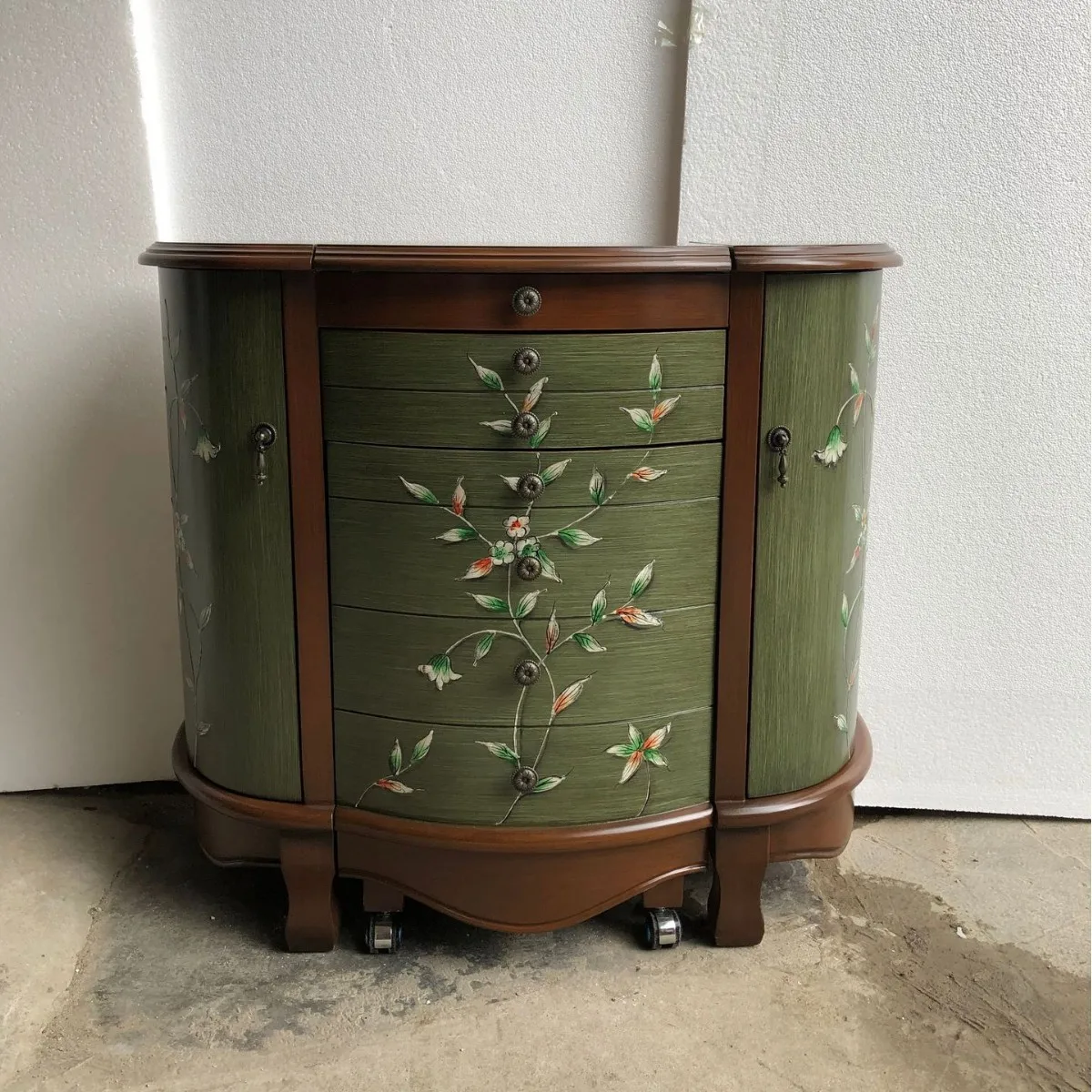 Flip folding dresser stacked gold painted dressing stool mirror combination semicircular dressing table