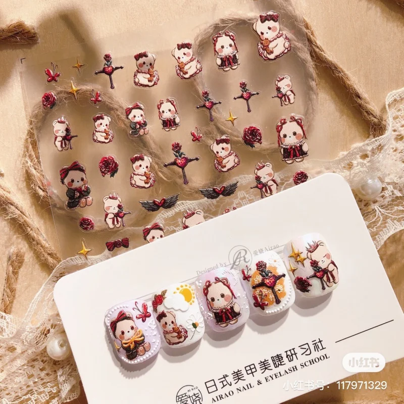 stickers Relief 712 Love Enchanting Cooperation 5d nail Japanese Adhesive Sticker Cross Bear Bao