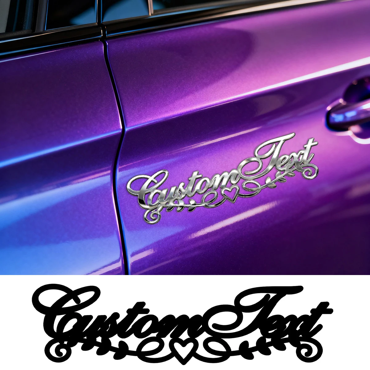 Elegant Filigree Plant Leaf Art Font Heart Stainless Steel Custom Logo 3D Metal Stickers Car Body Decal Creative DIY Decor Gifts