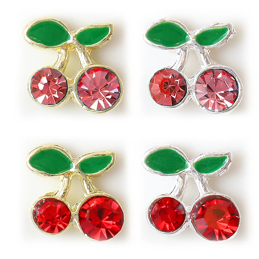 Mini abalorio de cereza 3D para uñas, accesorio de aleación con diamantes de imitación brillantes, decoración artística de uñas de cereza roja, bricolaje, fruta, 20 piezas