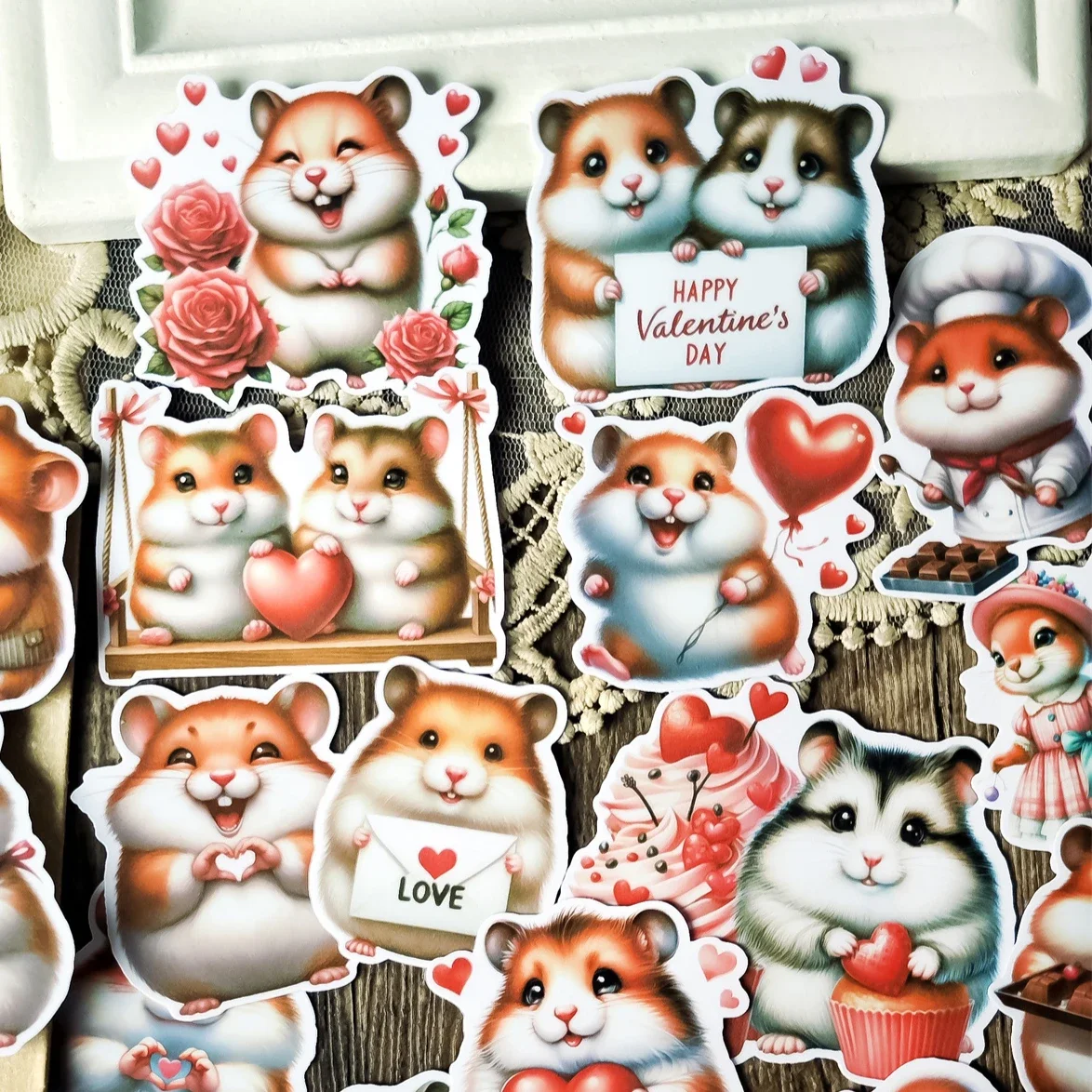 1 set Cute Kawaii Valentine's Day Hamster Stickers Decal For Phone Car Case Laptop Album Diary Backpack Stickers  stationary