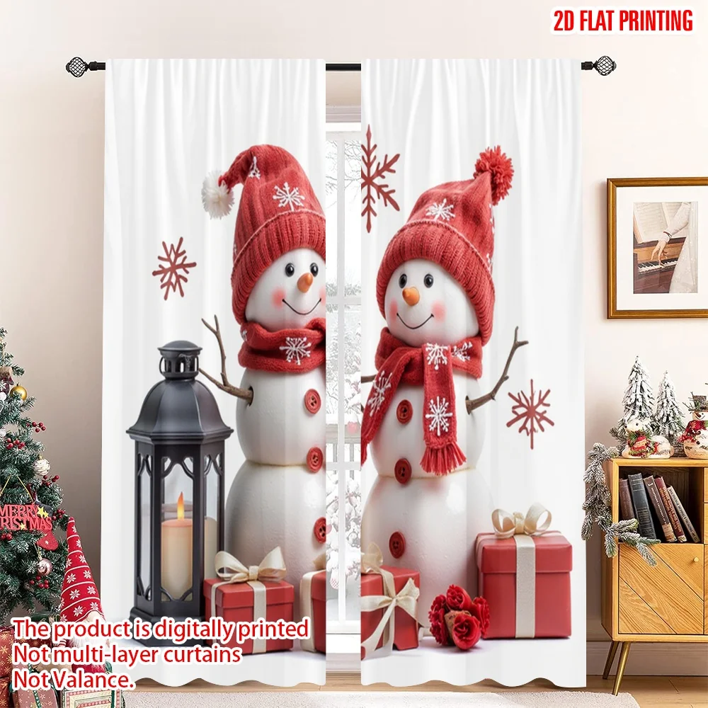

2pcs 2D flat printing Merry Christmas Window Drapes Christmas Snowmen Festive Winter Gifts Fabric Without Electricity Family