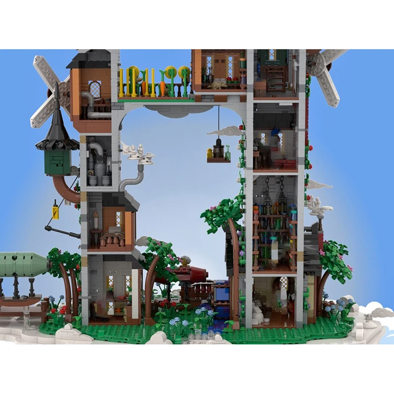Cidade vista de rua modelo moc tijolos de construção nuvem medieval cidade modelo tecnologia bloco modular natal brinquedo diy presentes do feriado