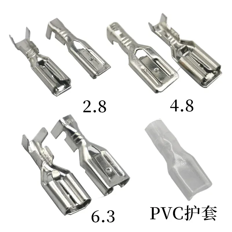 2.8/4.8/6.3mm Self-Lock Cable Spade Crimp Connectors Male and Female Terminals Insulated W/ Sheath for Battery Car Relay Speaker