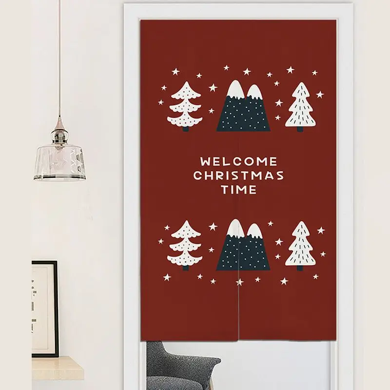 VIKAMA Nordic Christmas Door Curtain Xmas Sock Gift Box Pattern Hanging Curtain Home New Year Indoor Partition Decor Curtain