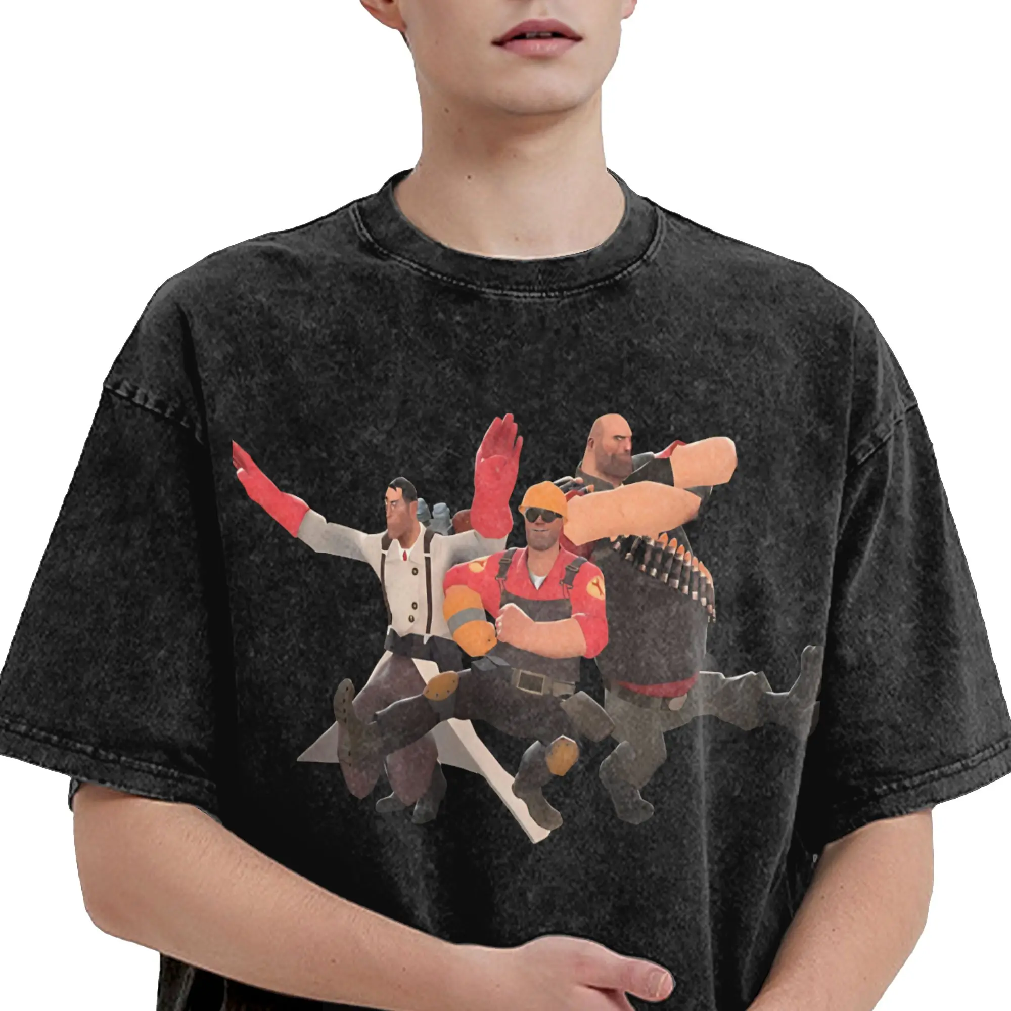 Summer Team Fortress 2 - Kazotsky Kick Russian Dance Washed T Shirt Merch Harajuku T-Shirt  Men Women Tees