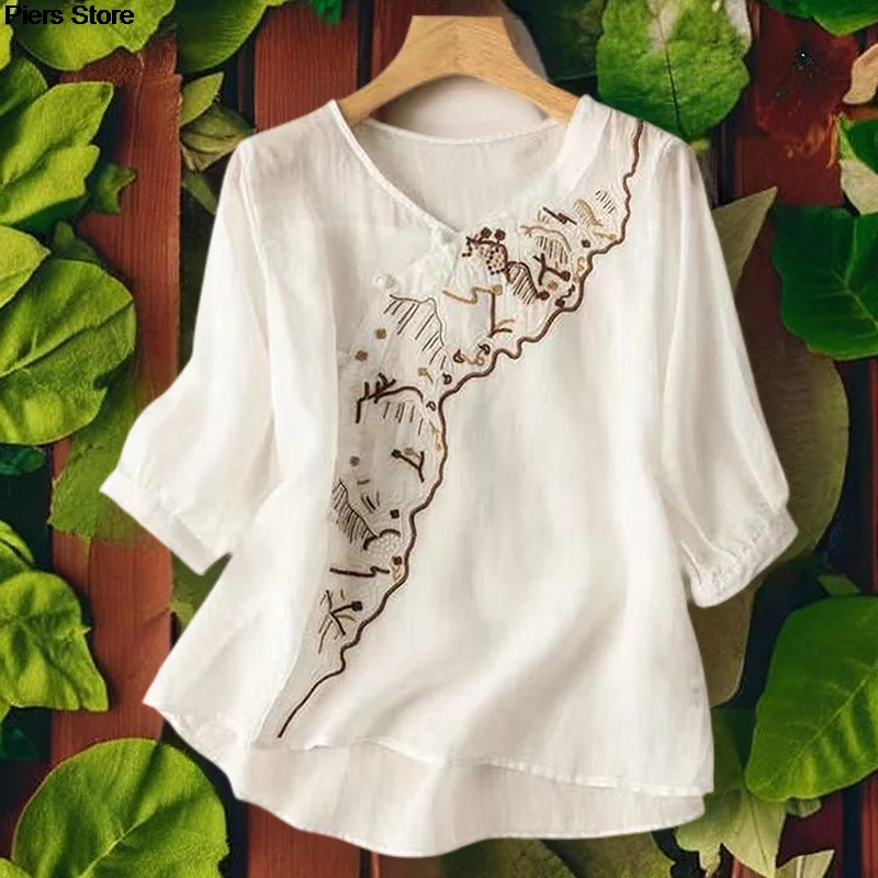 Tops Hanfu de estilo chino Retro para mujer, blusa elegante tradicional, ropa Oriental de moda, camisas de té Zen con estampado de lino y algodón