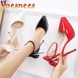 Voesnees Sexy Stiletto Bow Single Shoe 12CM Pointed Head Wedding Party Women Pumps Plus Size Elegant Bridal High Heeled Shoes