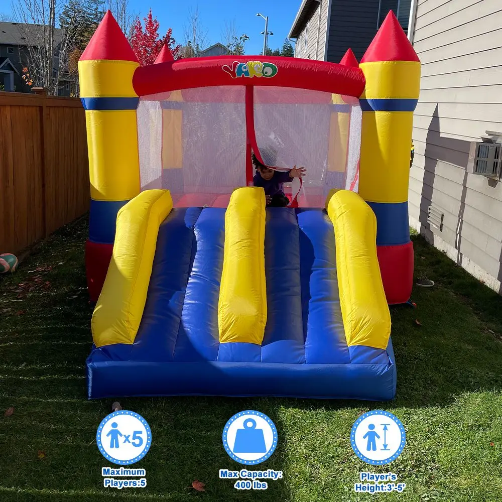 Made of Nylon and Vinyl Extra Thick Bouncing Floor Inflatable Bounce House for Outdoor Indoor Party, Four-Sided Protection Net,