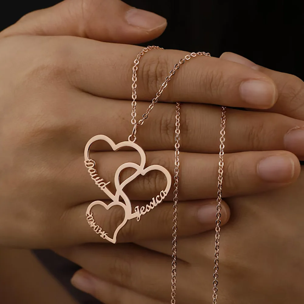 

Персонализированное ожерелье с именем в форме сердца, индивидуальный кулон с именем в форме сердца 2–5 лет, семейное ожерелье, ювелирные изделия из нержавеющей стали, подарок на день матери