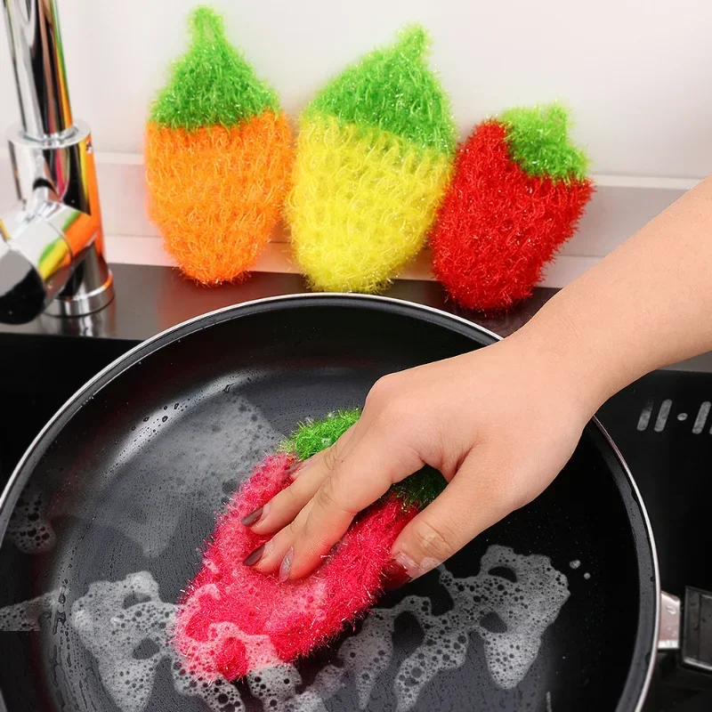 Strawberry Dishcloth Kitchen Sponge Bowl Towels Strawberry Shape Scrubber Non-scratch Cleaning Sponge Bowl Pan Washing Cloth