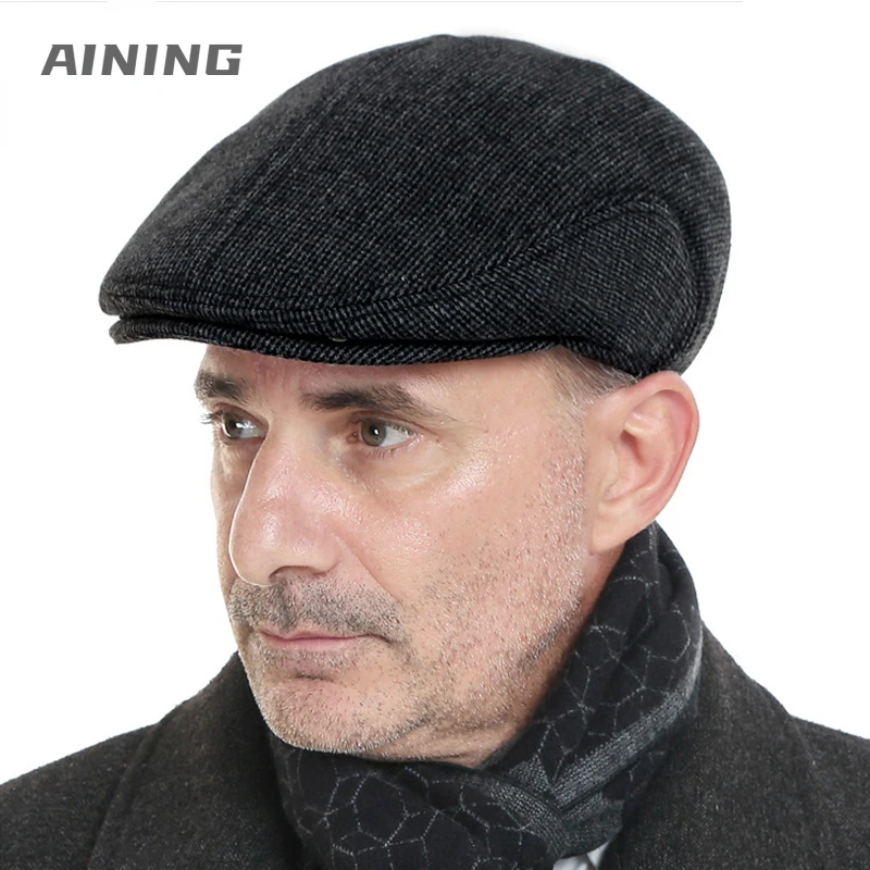 Big Head Circumference Men's Hat Autumn And Winter Warm Beret Spring And Autumn Fleece-lined Earflaps Peaked Cap Small Size