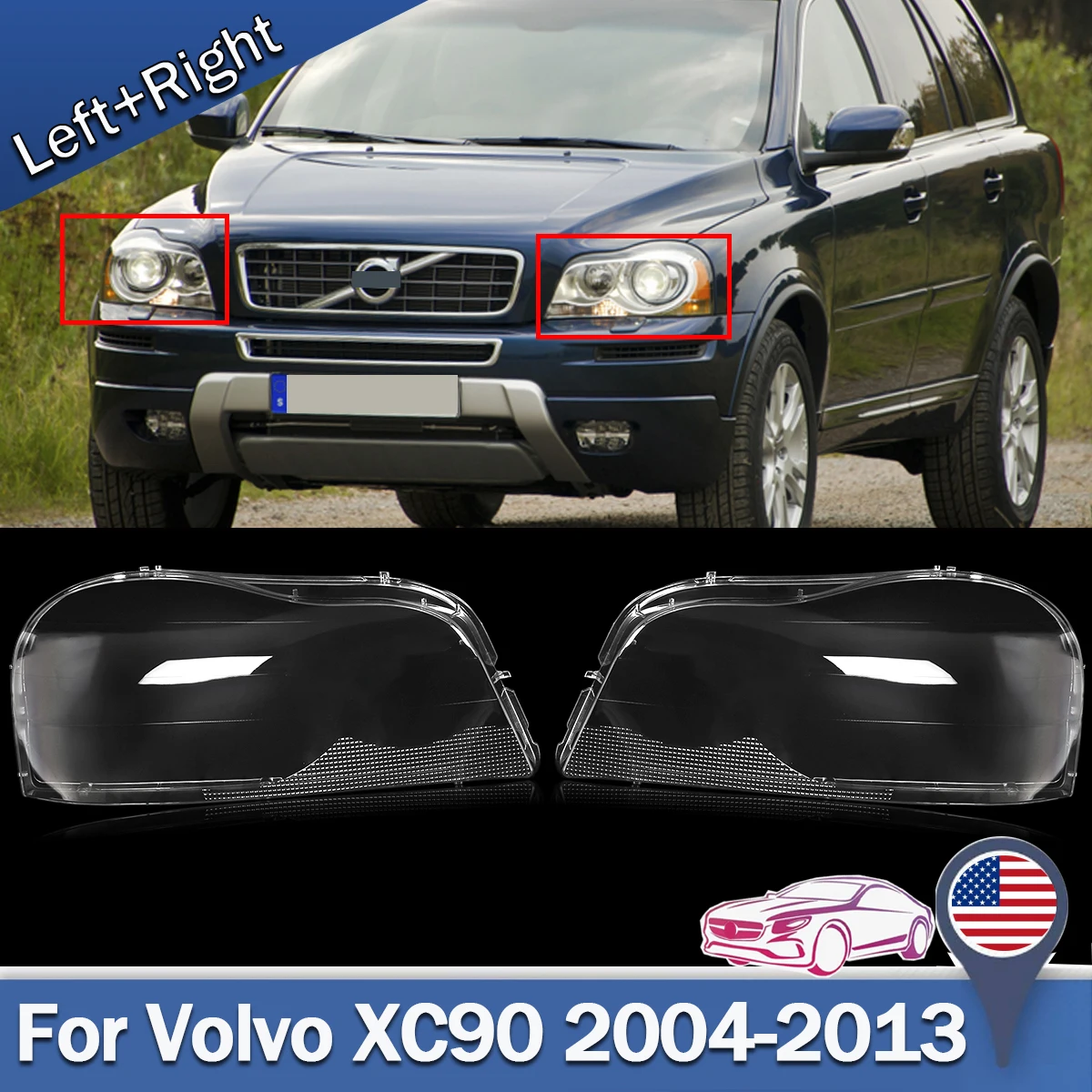 

For Volvo XC90 2004-2013 Headlight Lens Replacement Cover Left & Right Headlight Covers Lampshade Headlamp Shell Guards Protect