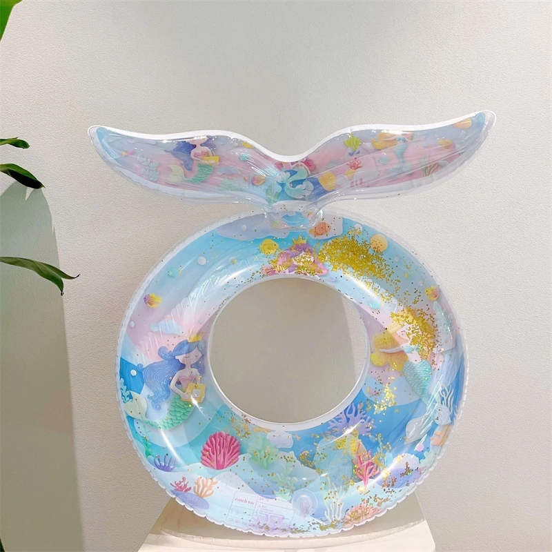 Zeemeermin Glitter Zwemmen Ring Opblaasbaar Voor Kinderen Volwassenen Zwembad Strand Float Cartoon Vissenstaart Ontwerp Onderarm Float Speelgoed
