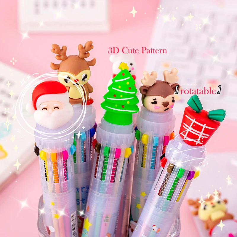 Christmas Theme Multicolor Ballpoint Pen Snowman Elk Santa Kids School Stationery Xmas Giveaways Ornament Christmas Gift