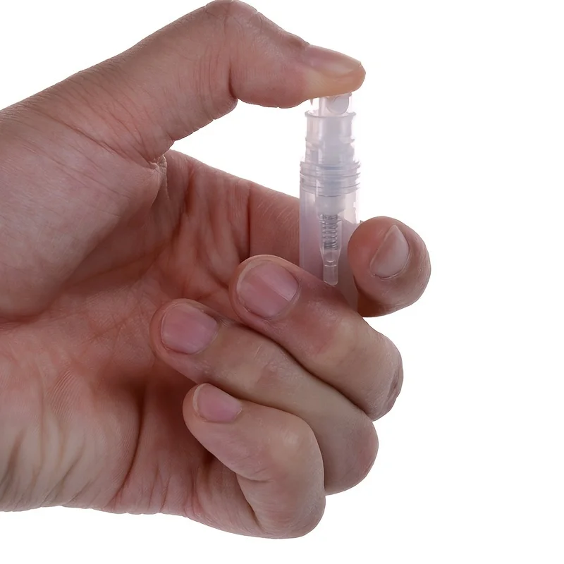 50 Uds 2ml Mini botella pulverizadora de niebla fina atomizador de Perfume recargable portátil subenvase de viaje para limpieza separador de regalo