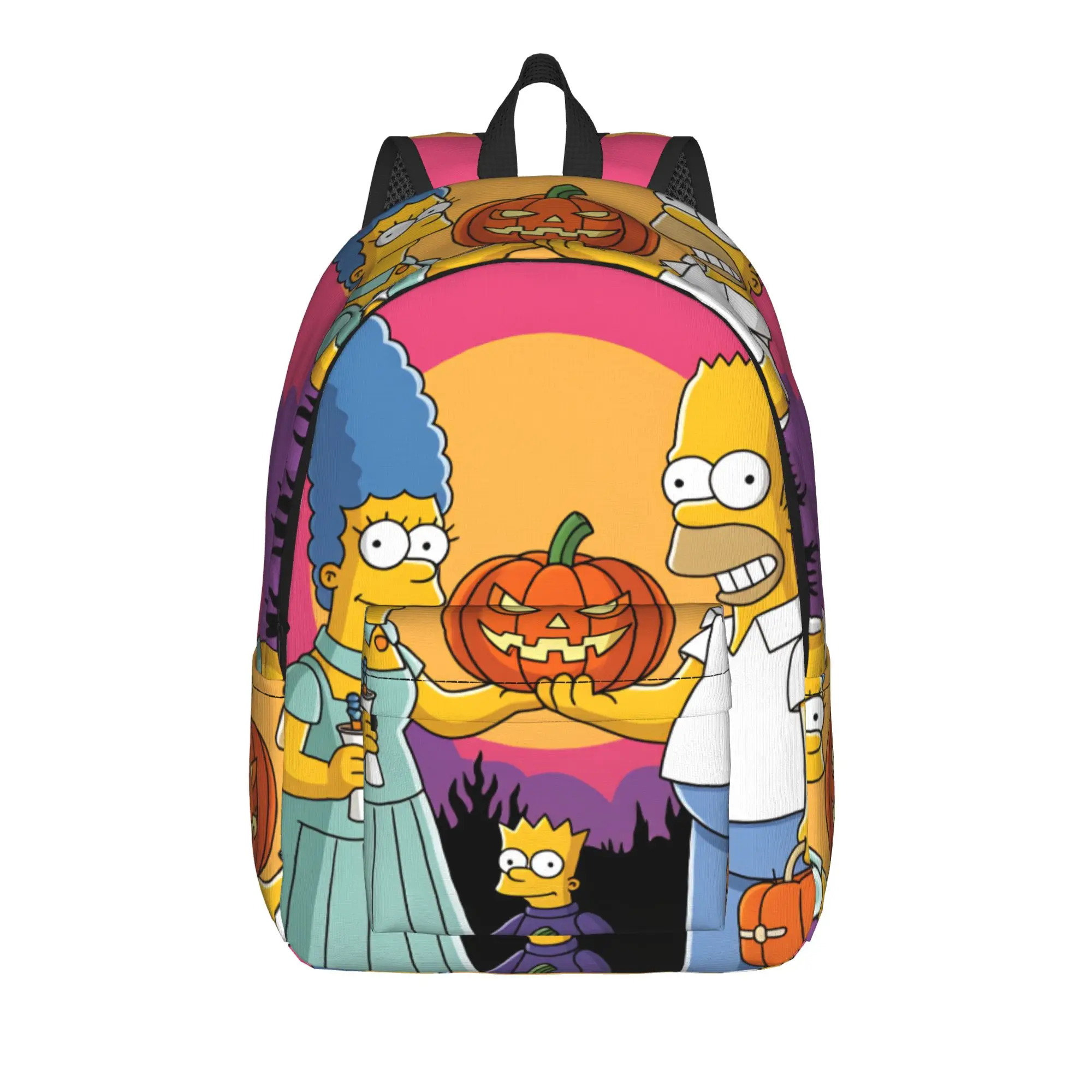 S-Simpsons The Halloween Couple Pumpkin Backpack  Student Polyester Workout Backpacks Pattern Pretty High School Bags Rucksack
