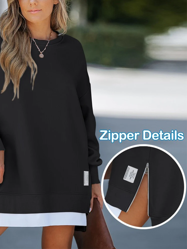 Long Sleeve Zipper Design Sweatshirt Dress