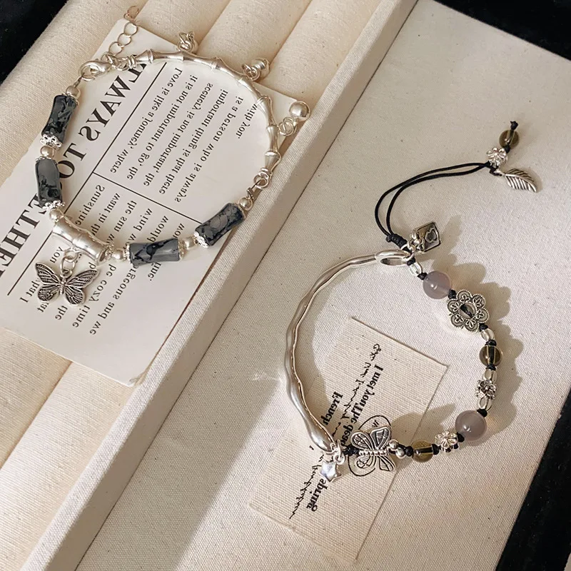 

National Wave Retro Butterfly Bracelet - Faux Glass Half Cuff, Chic New Chinese Design Light Luxury Accessory