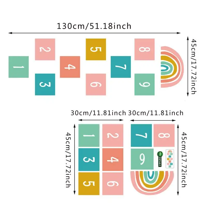 Autocollants de sol en latex colorés pour enfants, papier peint de jeux de marelle, facile à enlever ouvertement, jouets d'apprentissage, 2 pièces