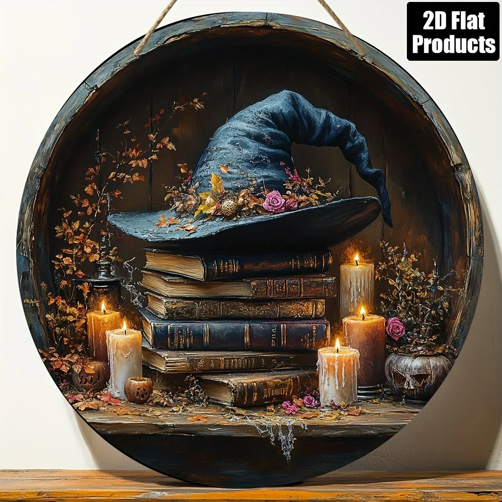2D Flat, 2D Plane, 1pc, Round Wooden Board Decorative Sign, Magic Decoration Theme, Suitable for Bar Kitchen Coffee Shop Home Ro