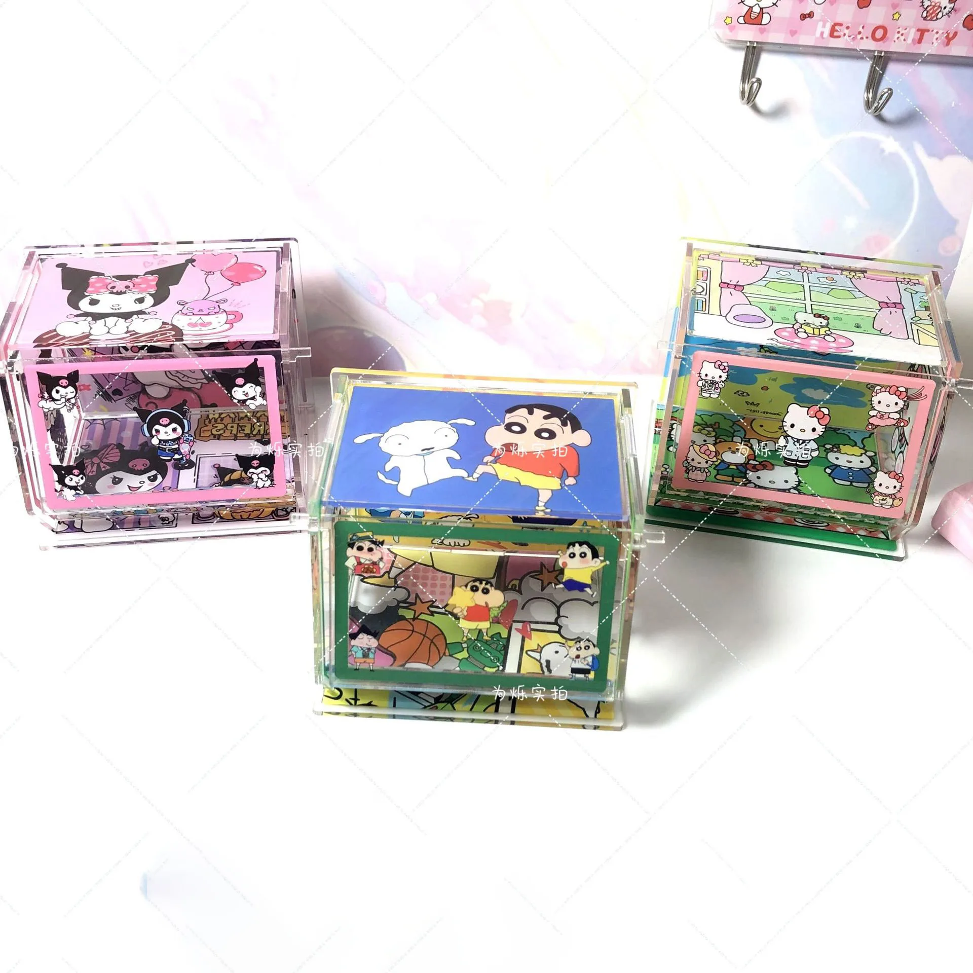 Kawaii Crayon Shin-Chan Storage Box Cartoon Anime Desktop Decoration Detachable Transparent Dustproof Jewelry Box Gift Kids Toys