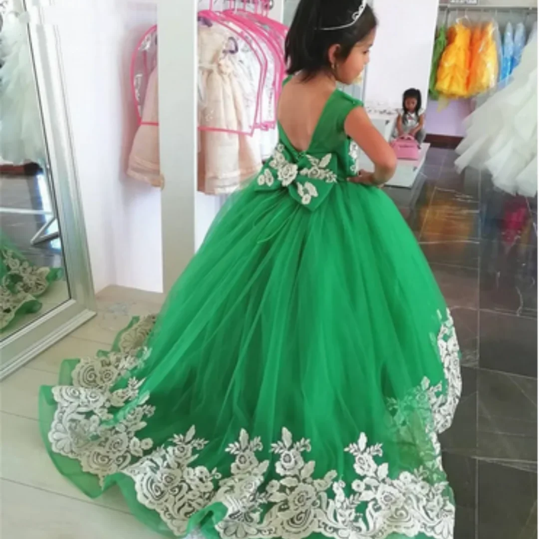 

Flower Girl Dresses For Wedding Beaded Short Sleeves Little Kids Pageant Gowns Birthday Party Prom Christmas Dress