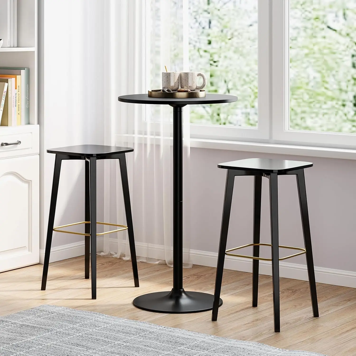 Two-in-one Bar Table with Detachable Pole, Metal Base, 24" Round Top, 40"/22" Two Convertible Height(4, Black)