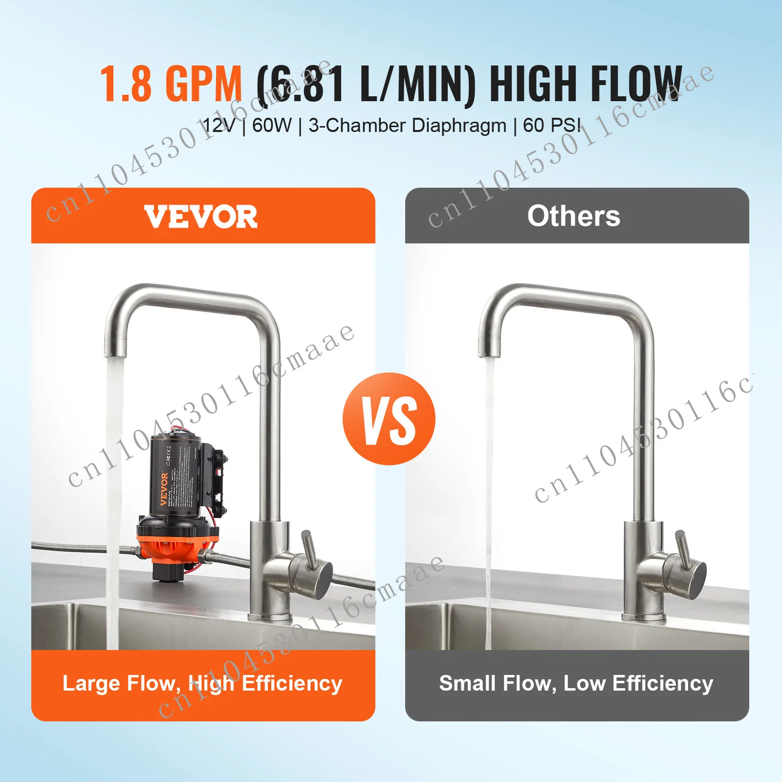 12V Diaphragm Pump 1.8/3/3.5/5 GPM 3/4/5-Chamber 40-100 PSI Adjustable 1/2'' MNPT Port for RV Yacht Food Truck Camper