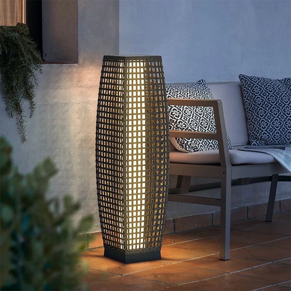 Outdoor Floor Lamp Wicker Rattan Solar Powered Lantern IP65 Waterproof Solar Powered Outdoor Lights For Garden Porch Patio Decor